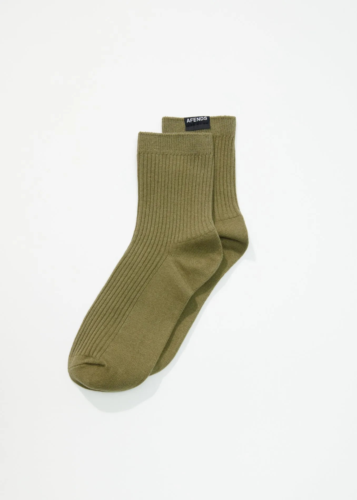 AFENDS Unisex The Essential - Ribbed Crew Socks - Olive