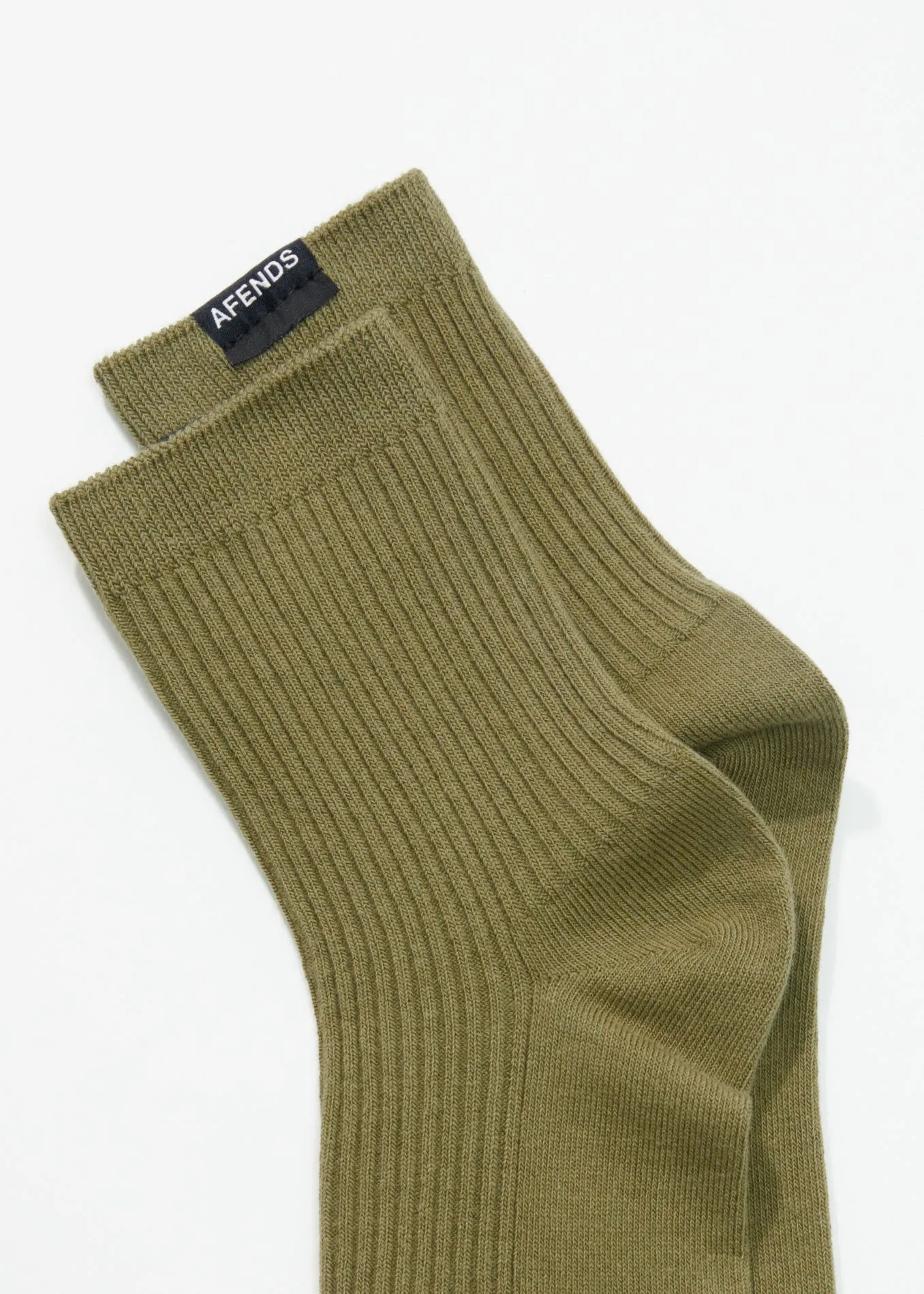 AFENDS Unisex The Essential - Ribbed Crew Socks - Olive