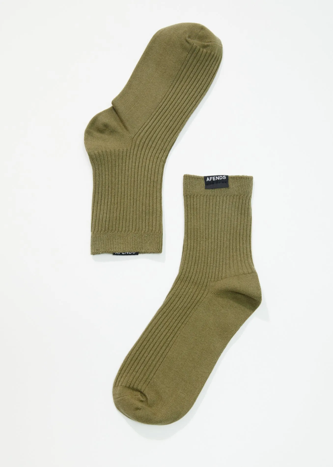 AFENDS Unisex The Essential - Ribbed Crew Socks - Olive