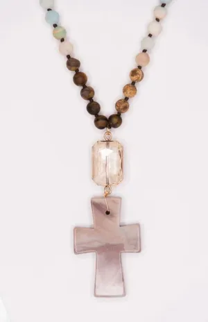 Beaded Cross Long Necklace