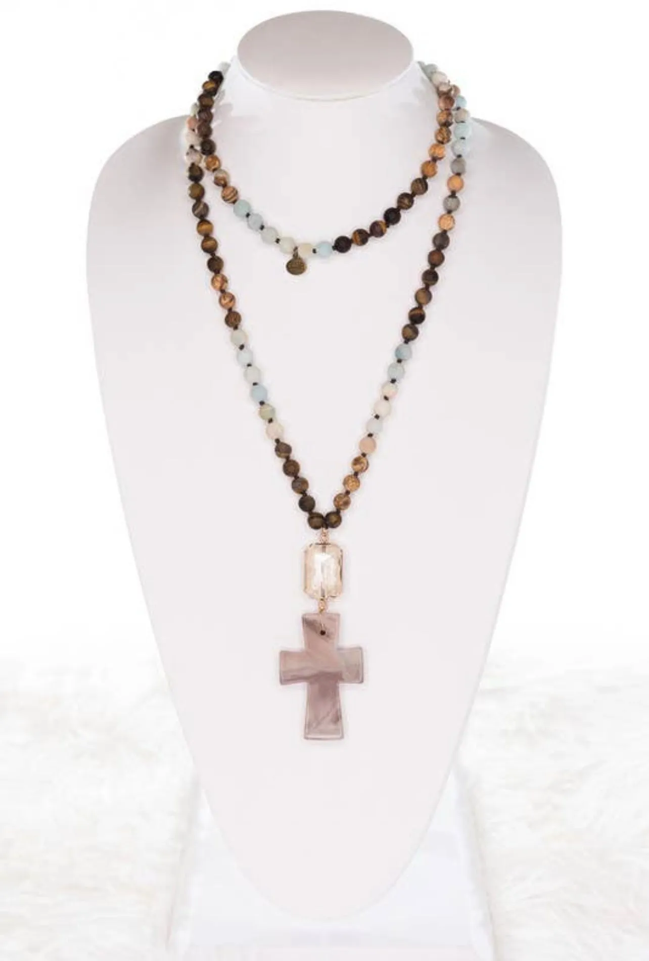 Beaded Cross Long Necklace