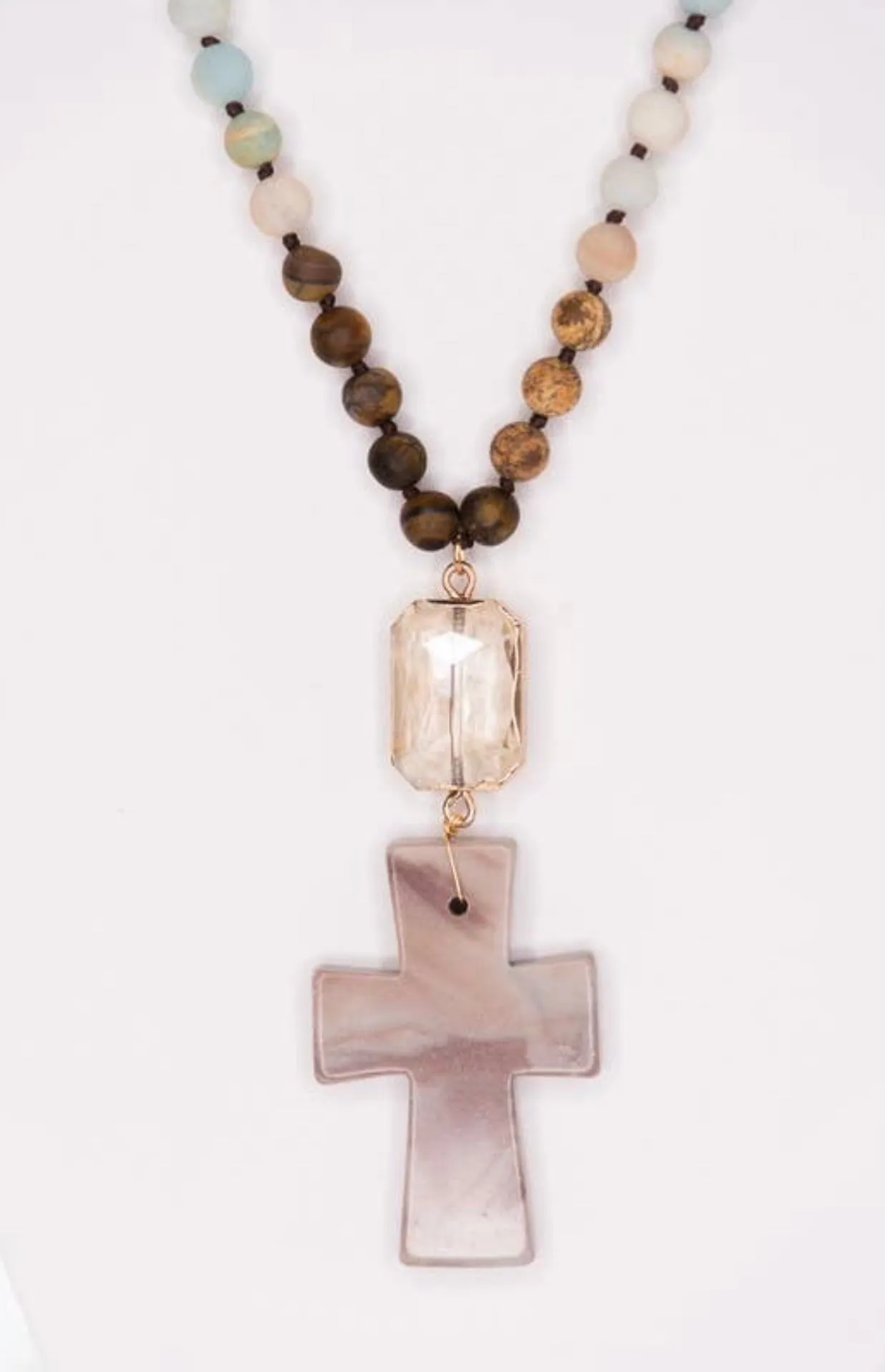 Beaded Cross Long Necklace