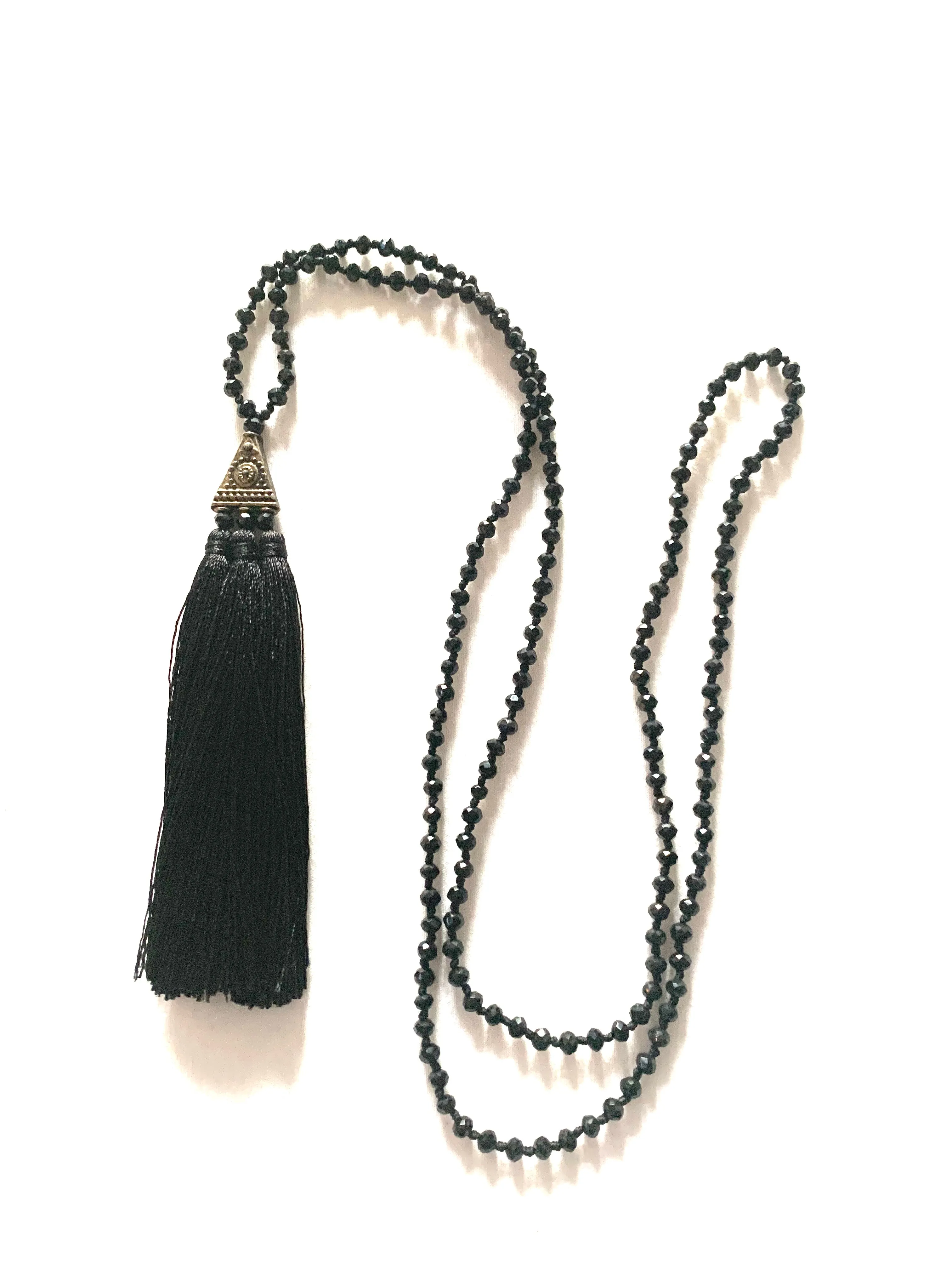 Black beaded necklace with tassel