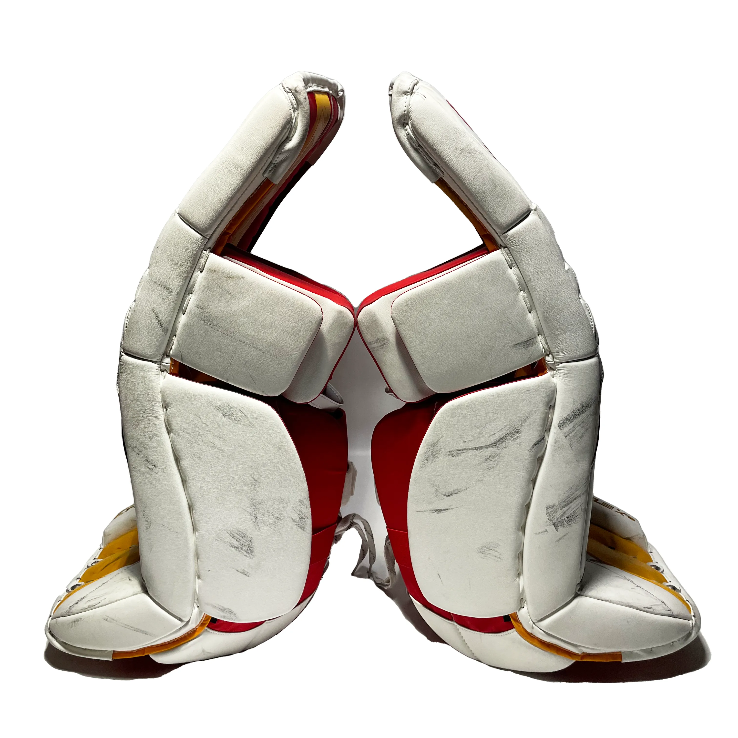 CCM Extreme Flex 6 - Used Pro Stock Goalie Pads (White/Yellow/Red)