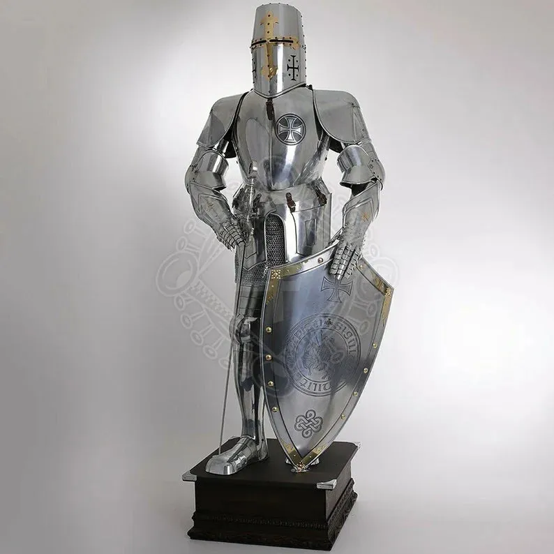 Crusader Armor, Steel Medieval Knight Templar Full Suit Of Armor