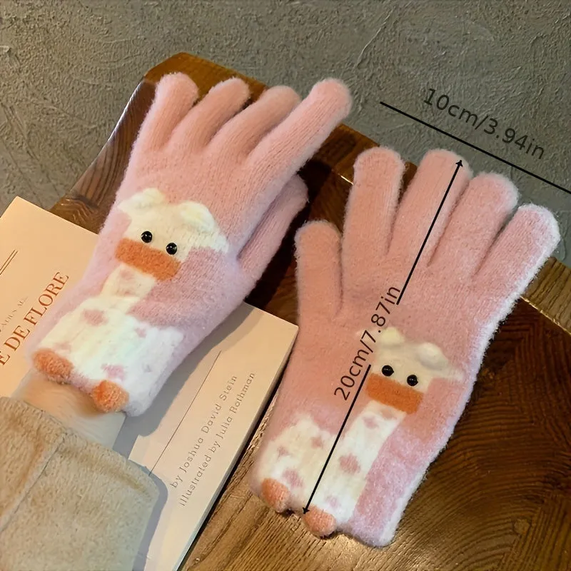 Cute Cartoon Animal Plush Gloves Short Thick Warm Knit Touchscreen Gloves Winter Coldproof Split Finger Gloves