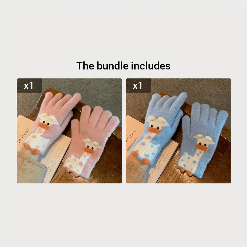 Cute Cartoon Animal Plush Gloves Short Thick Warm Knit Touchscreen Gloves Winter Coldproof Split Finger Gloves