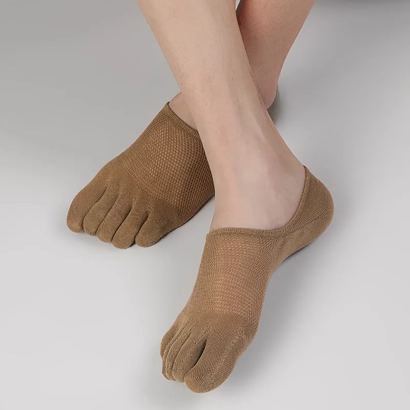 Invisible Five Toe Socks Summer Thin Low Cut Short Cotton Mesh Breathable Sweat Absorbing