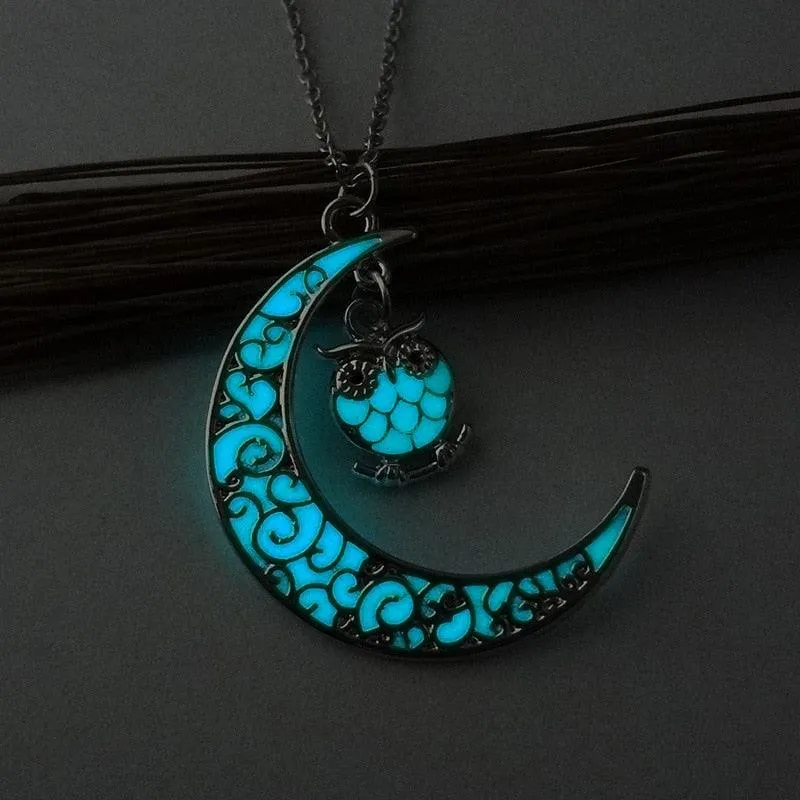 Luminous Necklace, Crystal Moon, Owl or Hourglass