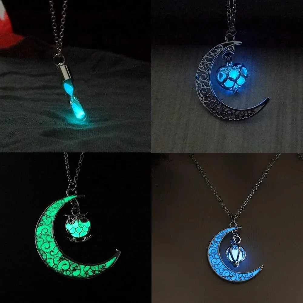 Luminous Necklace, Crystal Moon, Owl or Hourglass