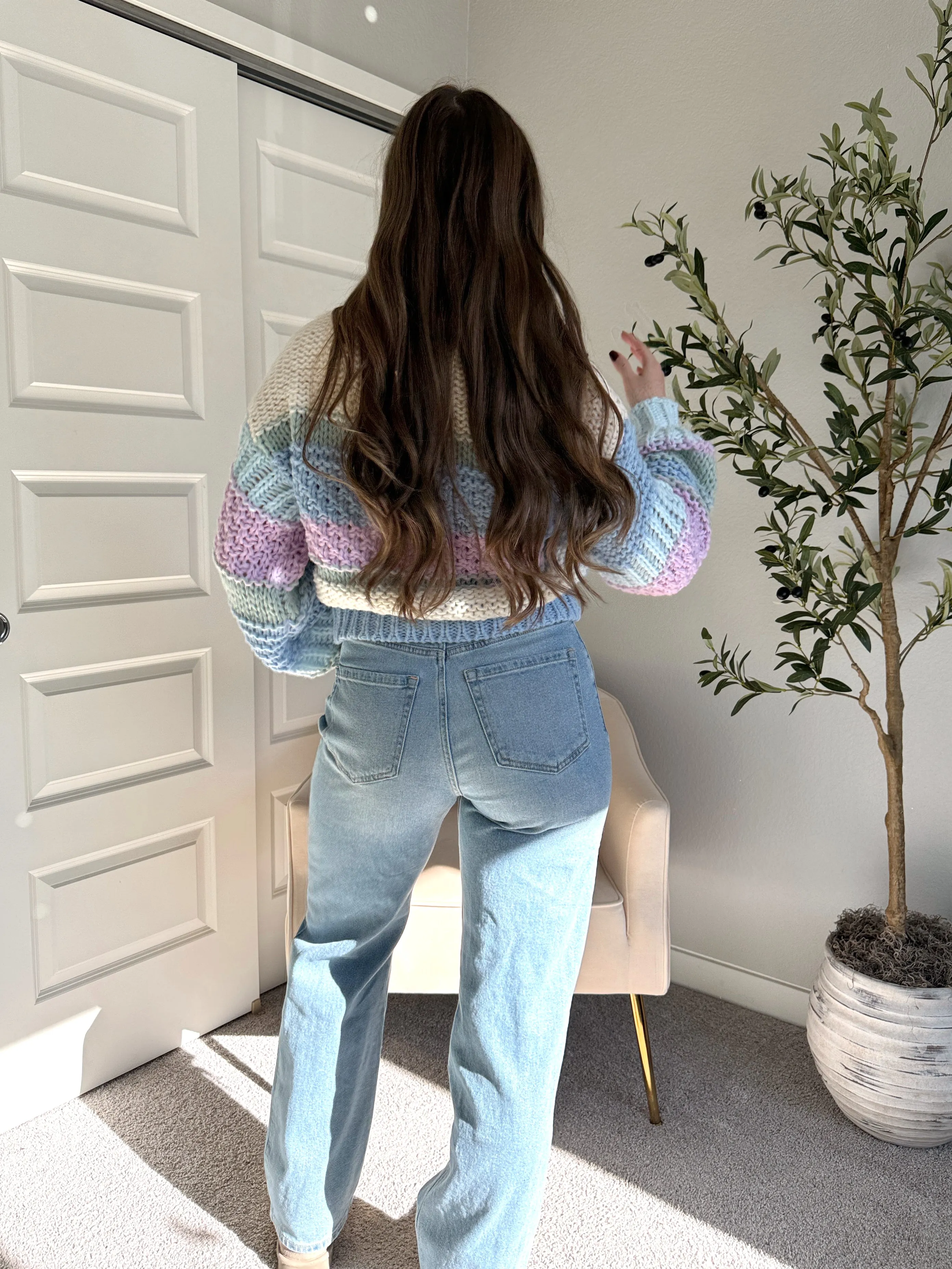 Mabel Striped Mock Neck Chunky Knit Sweater (Lilac/Multi)