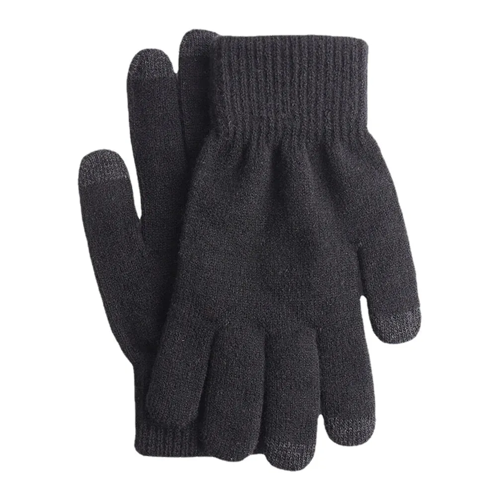 Men's Winter Warm Woolen Knitted Touchscreen Gloves - Full-Finger, Thicken Velvet, Three-Finger Touch Capability