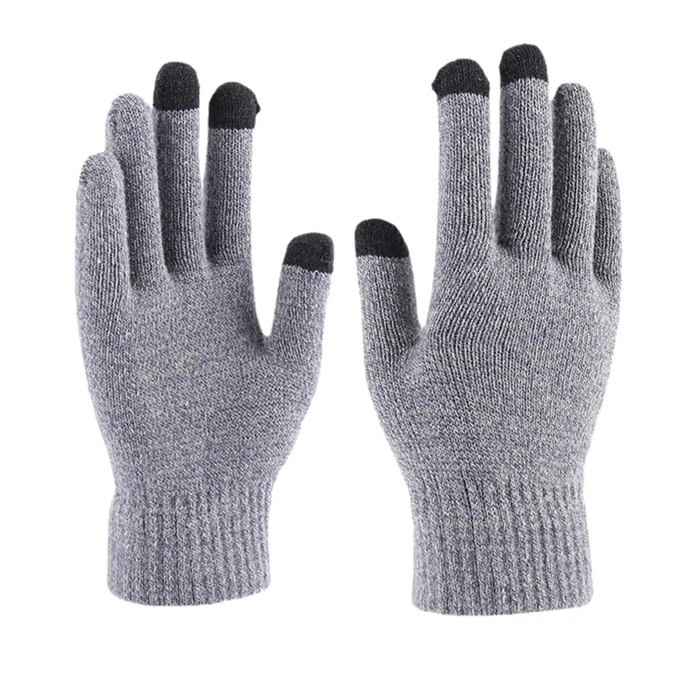 Men's Winter Warm Woolen Knitted Touchscreen Gloves - Full-Finger, Thicken Velvet, Three-Finger Touch Capability