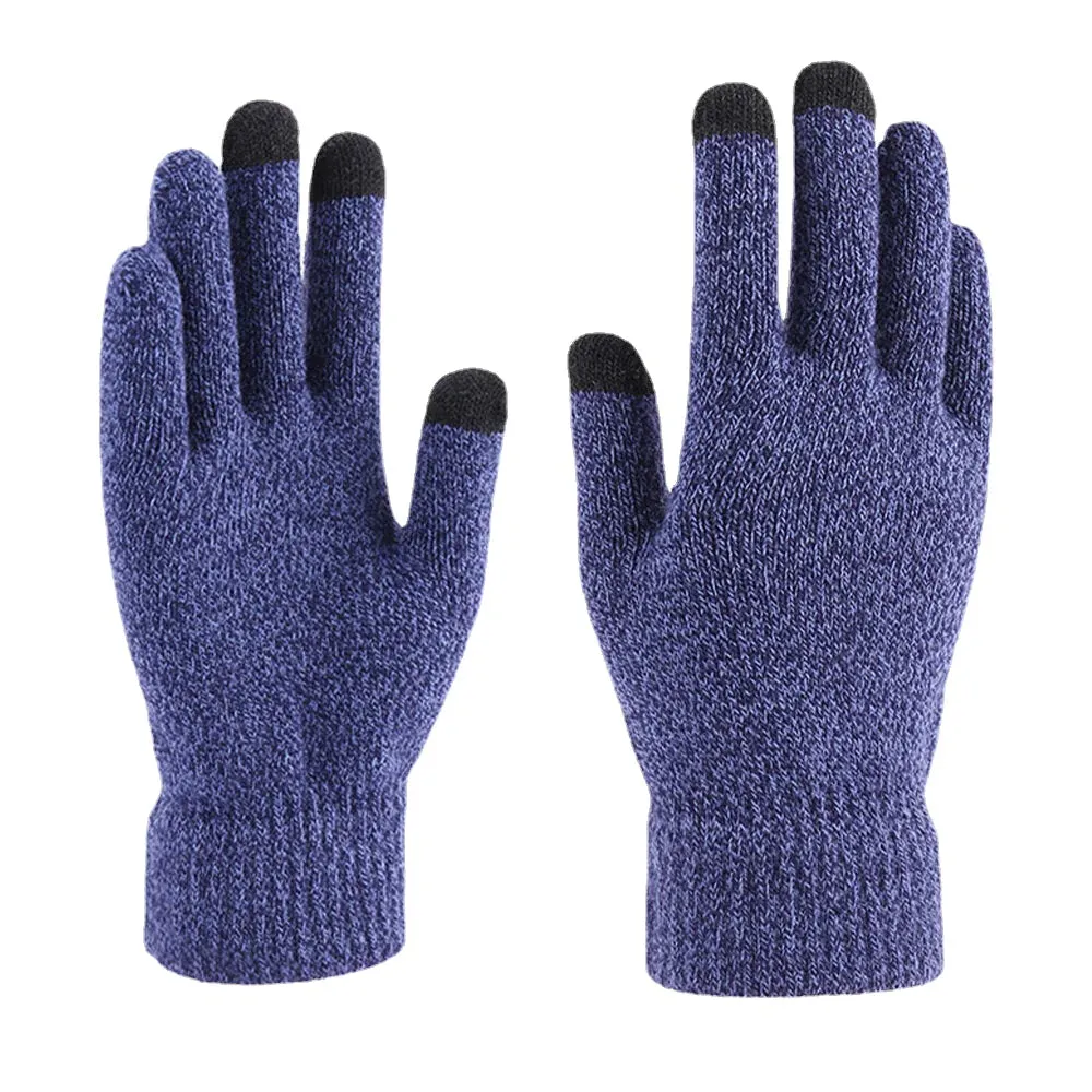 Men's Winter Warm Woolen Knitted Touchscreen Gloves - Full-Finger, Thicken Velvet, Three-Finger Touch Capability