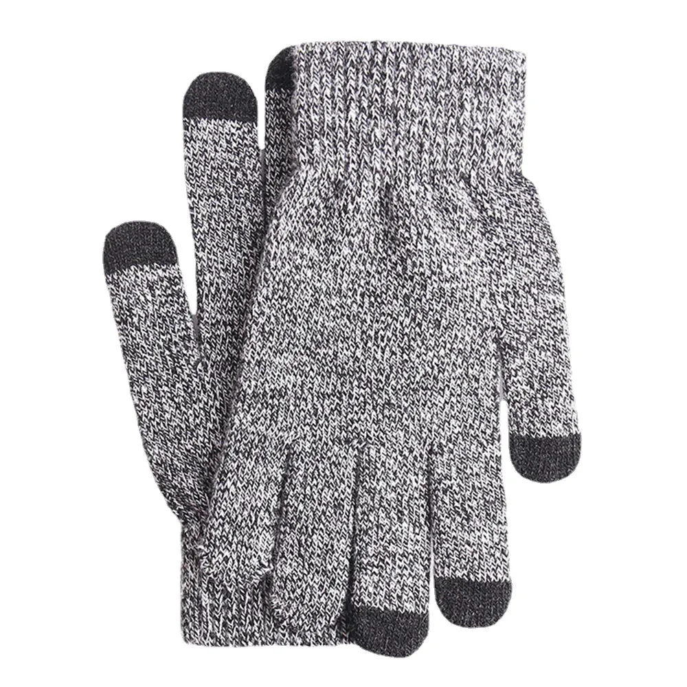 Men's Winter Warm Woolen Knitted Touchscreen Gloves - Full-Finger, Thicken Velvet, Three-Finger Touch Capability