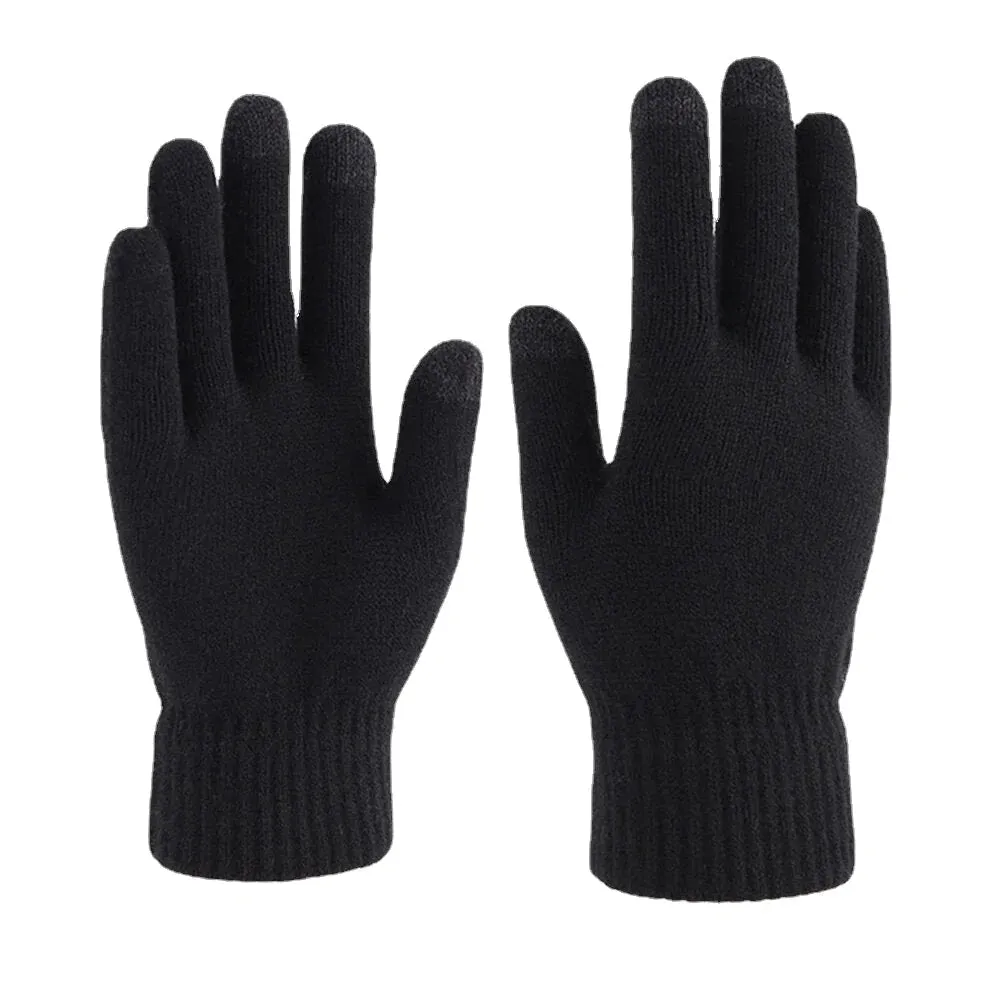 Men's Winter Warm Woolen Knitted Touchscreen Gloves - Full-Finger, Thicken Velvet, Three-Finger Touch Capability