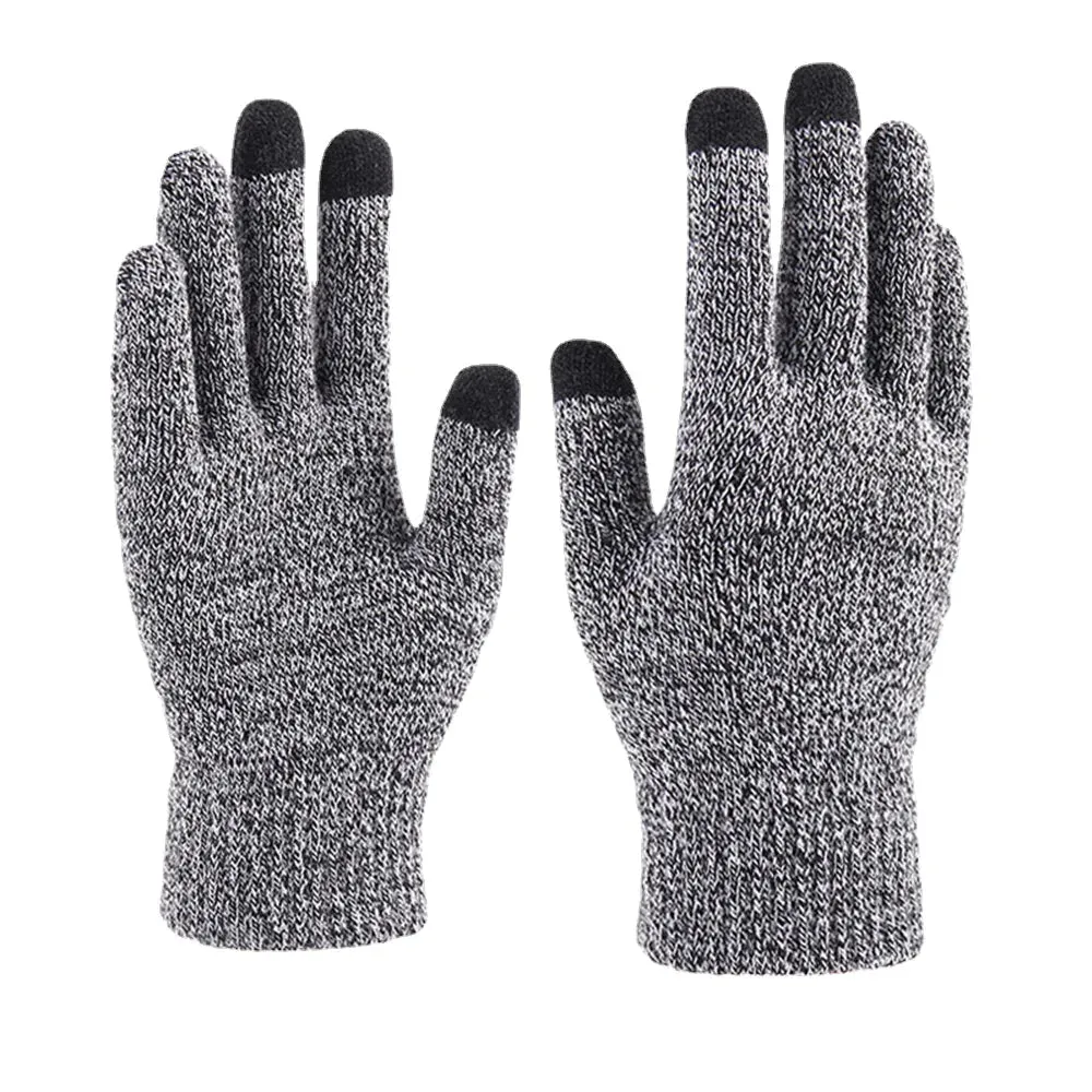 Men's Winter Warm Woolen Knitted Touchscreen Gloves - Full-Finger, Thicken Velvet, Three-Finger Touch Capability