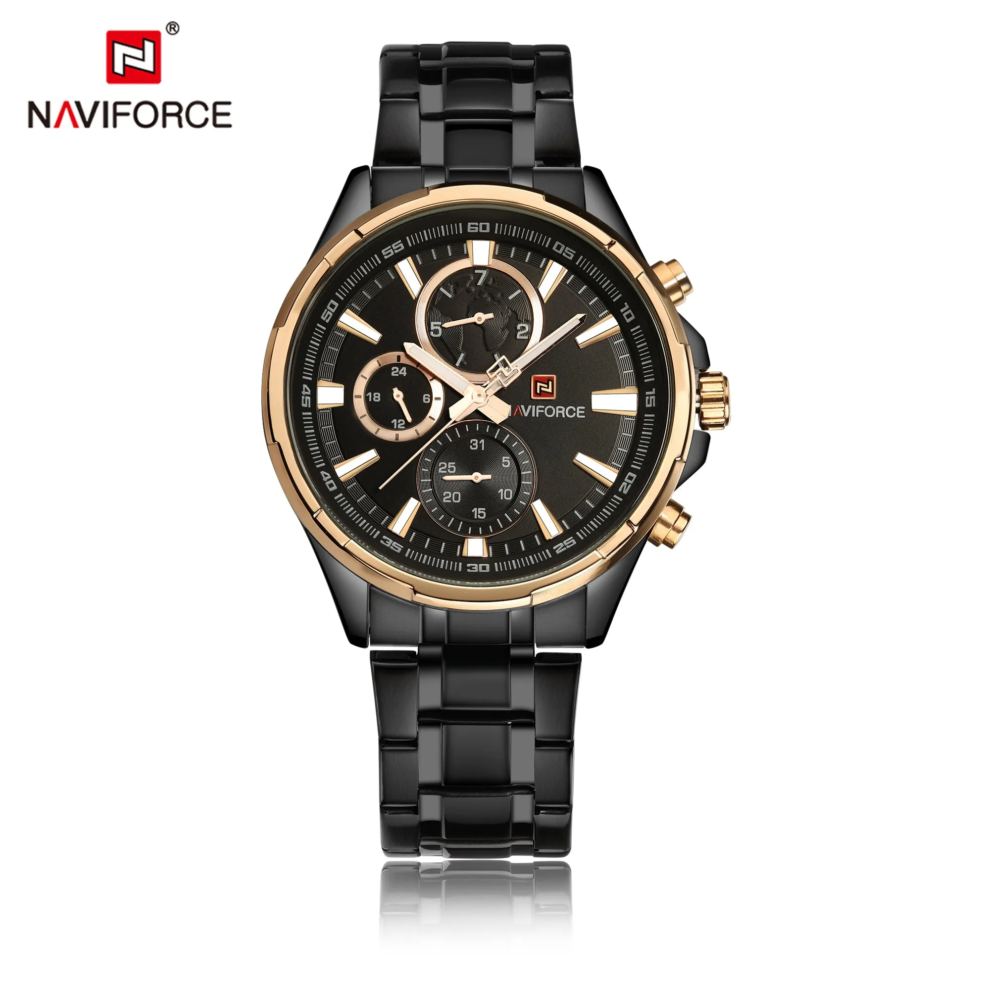NAVIFORCE Watch for Men Military Sport Stainless Steel Strap Waterproof with 24 Hour Date Display Wristwatch NF9089S