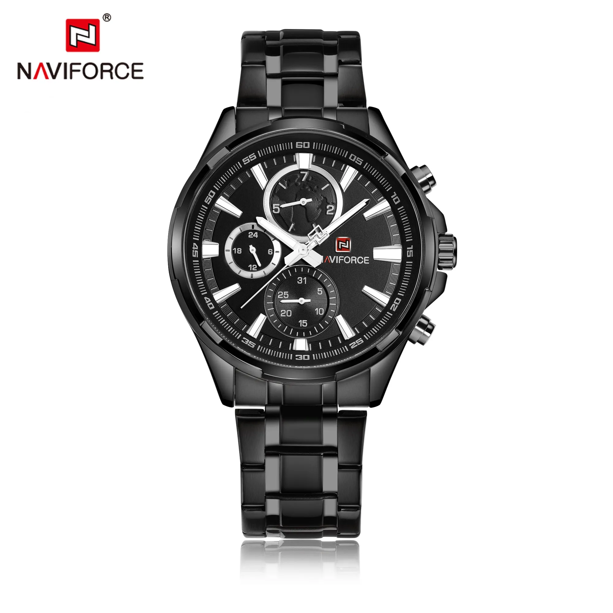 NAVIFORCE Watch for Men Military Sport Stainless Steel Strap Waterproof with 24 Hour Date Display Wristwatch NF9089S