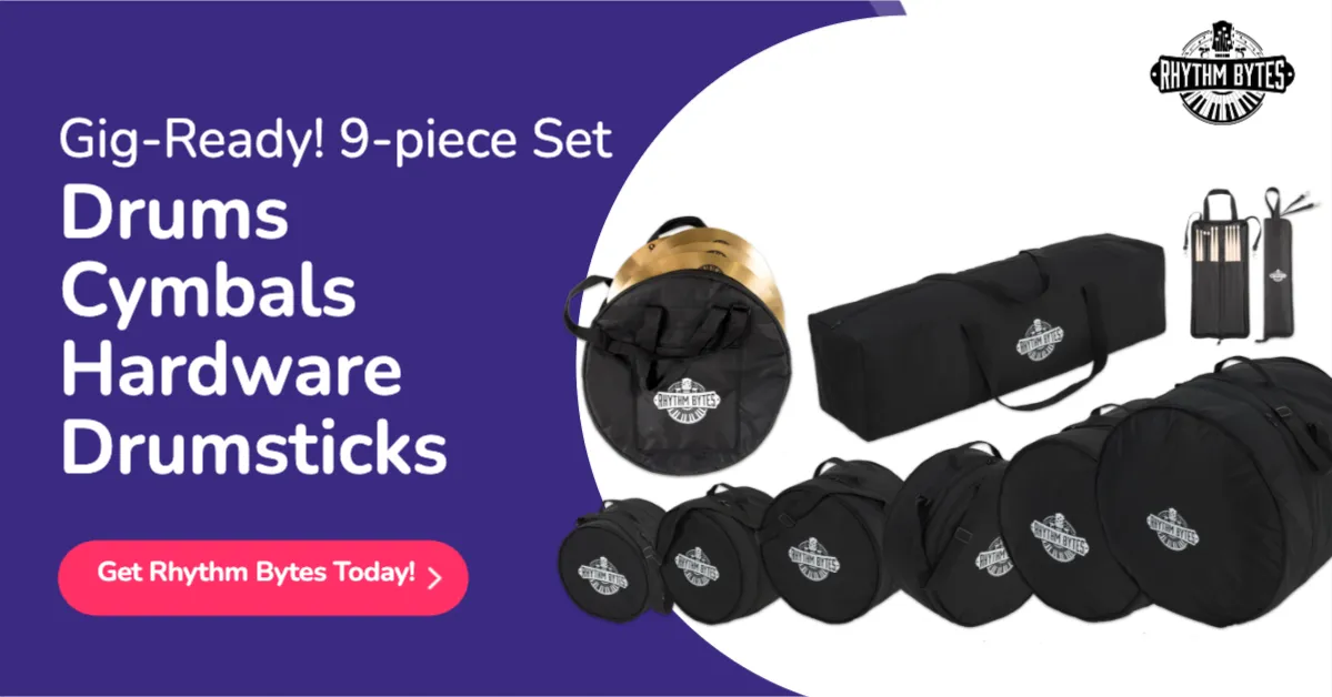 Rhythm Bytes Drum Bags Set, 9-pcs Set, 10/12/13/16 F Tom/14 Snare/22 Bass/ Drum hardware bag/ Cymbal Bag/ Drumsticks bag
