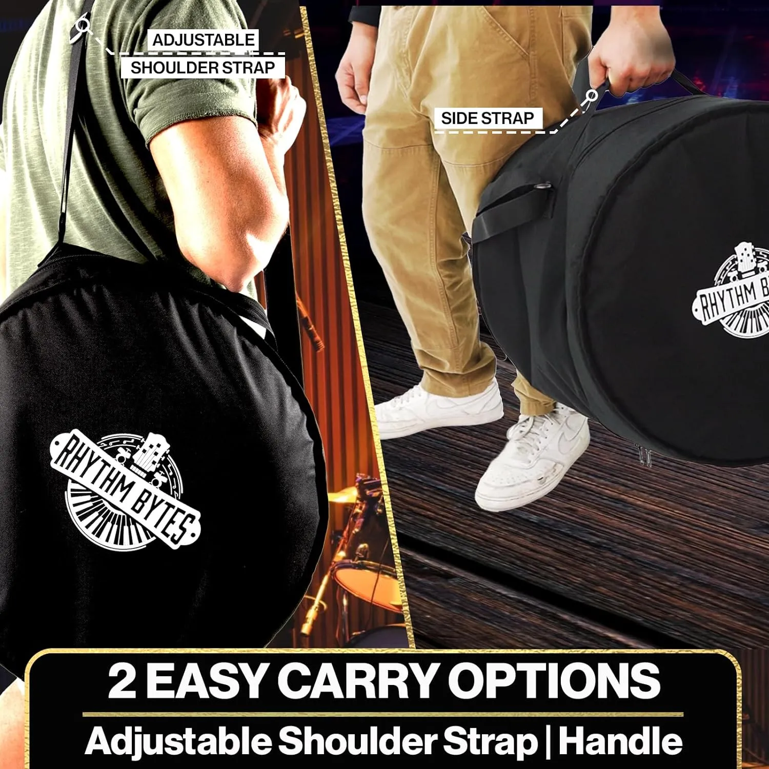 Rhythm Bytes Drum Bags Set, 9-pcs Set, 10/12/13/16 F Tom/14 Snare/22 Bass/ Drum hardware bag/ Cymbal Bag/ Drumsticks bag