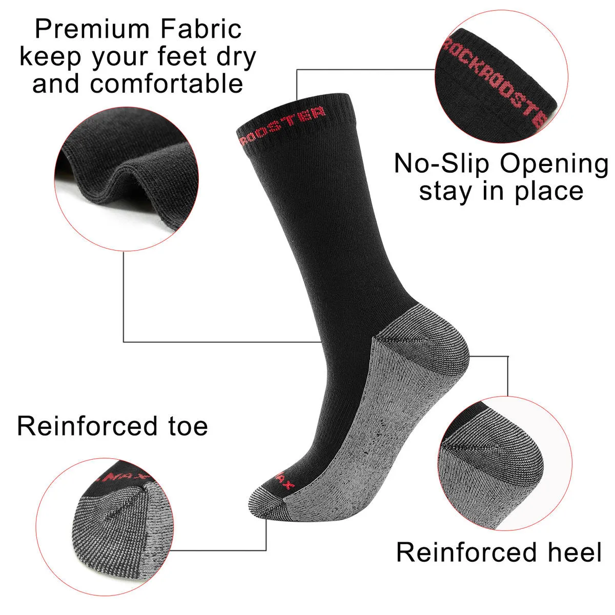 RockRooster CoolMax Men's Moisture Control Durable Work Crew Socks 3 Pairs