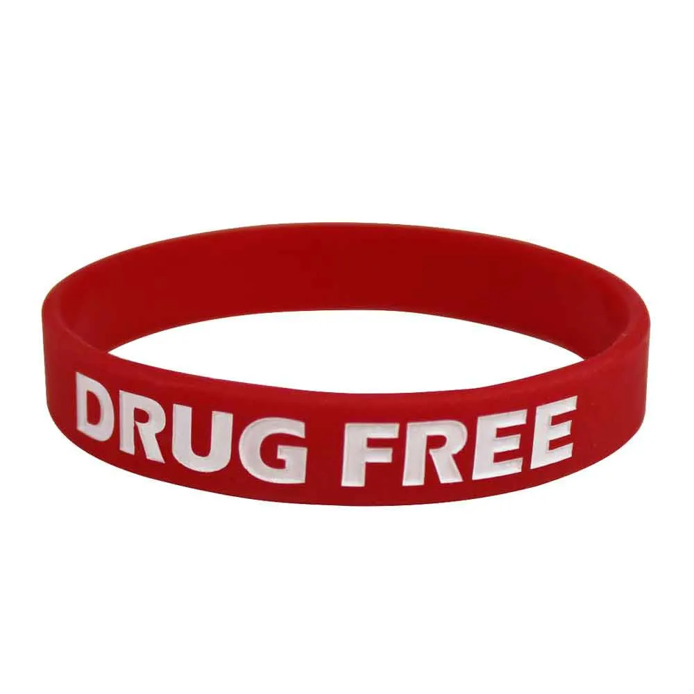 Silicone Wristbands Color Fill Debossed 1/2" Drug Free Design - Red (100/Pack)