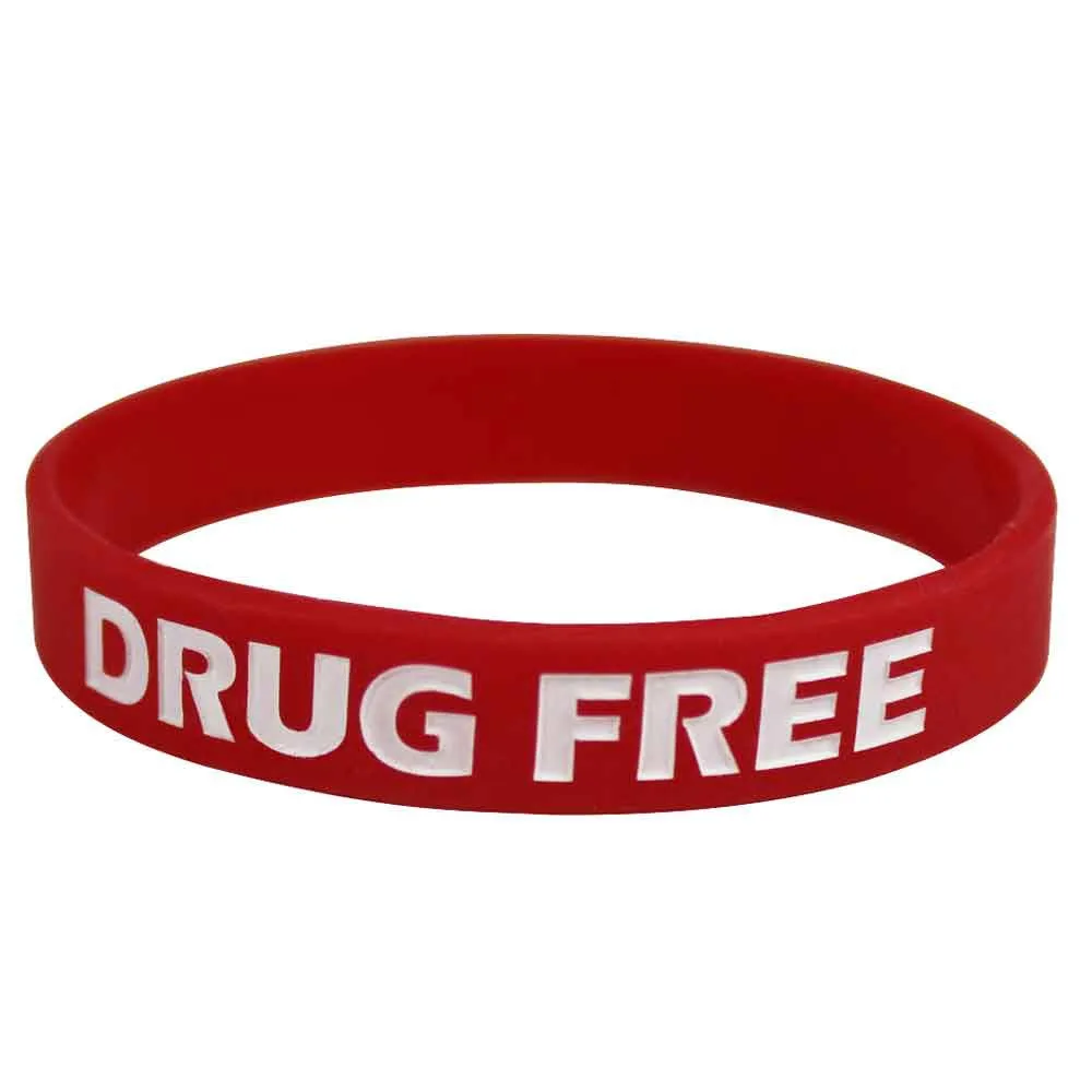 Silicone Wristbands Color Fill Debossed 1/2" Drug Free Design - Red (100/Pack)