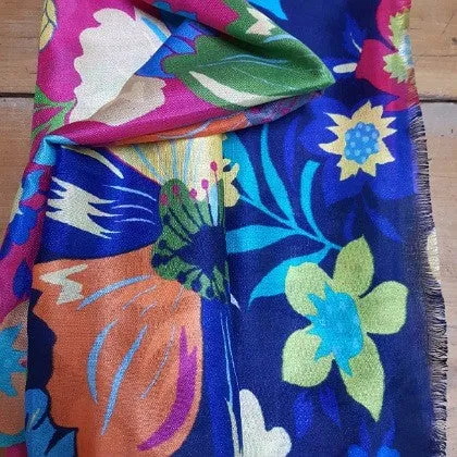 SILK TROPICAL BLOSSOMS SCARF - WARM