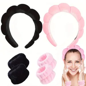 Spa Headband and Wristband Set for Face Washing and Skincare