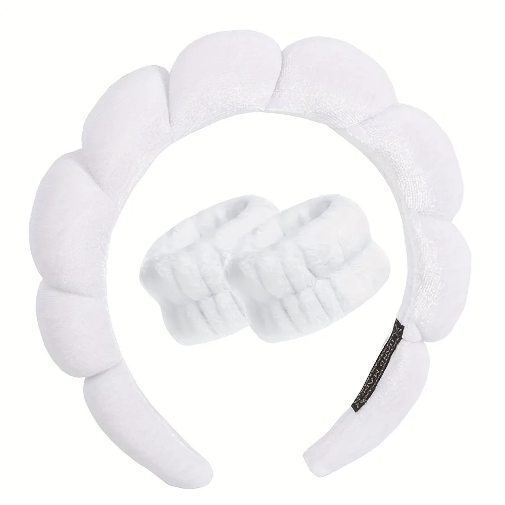 Spa Headband and Wristband Set for Face Washing and Skincare