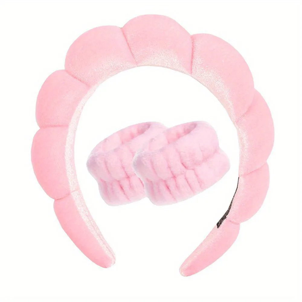 Spa Headband and Wristband Set for Face Washing and Skincare