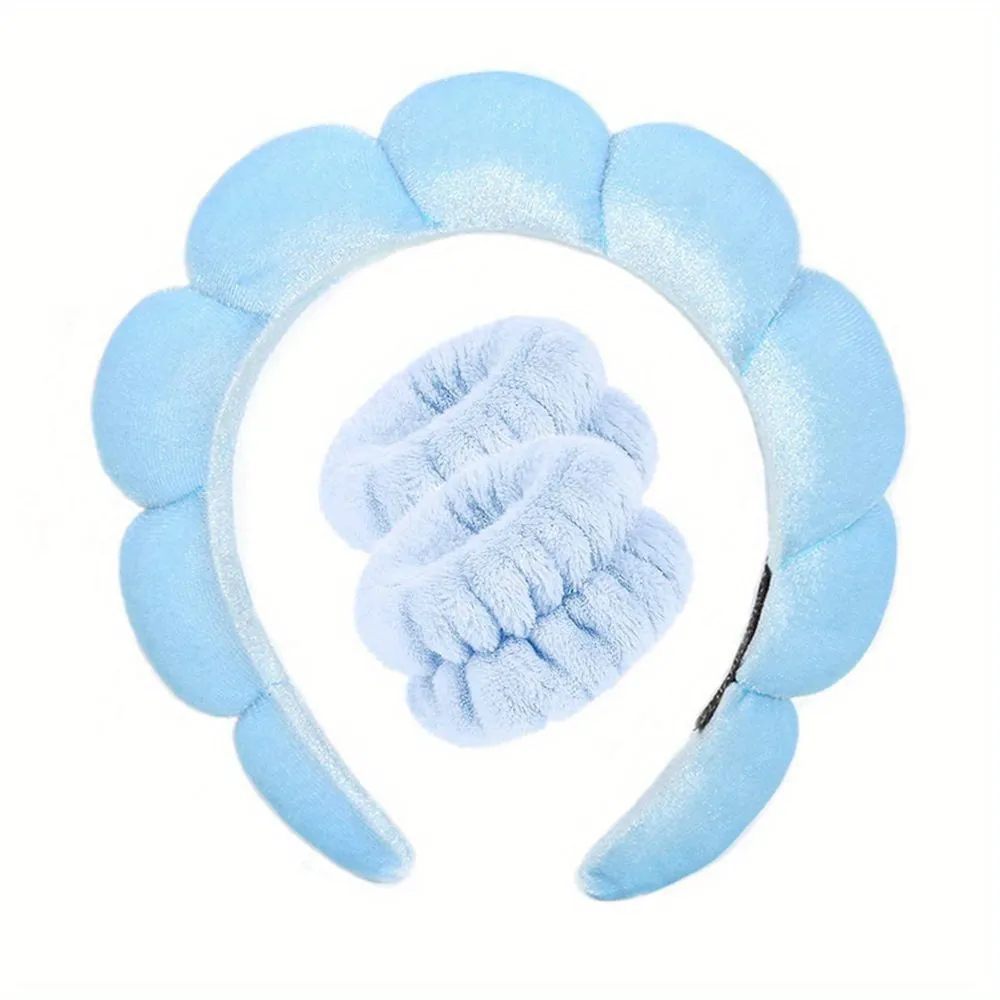 Spa Headband and Wristband Set for Face Washing and Skincare