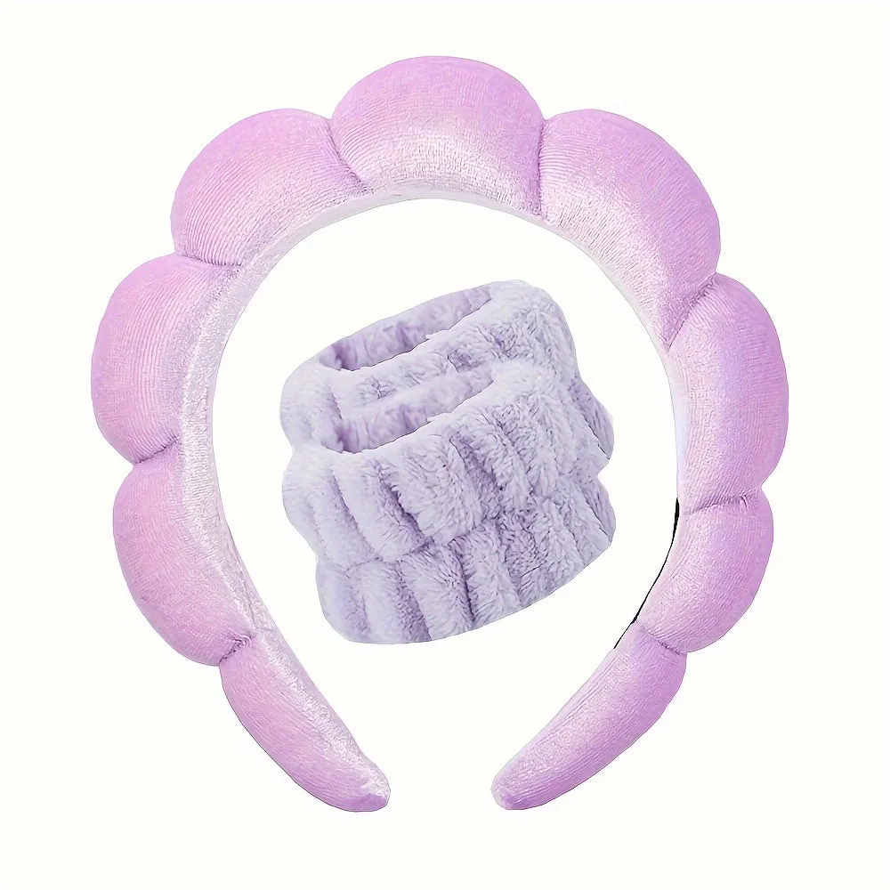 Spa Headband and Wristband Set for Face Washing and Skincare
