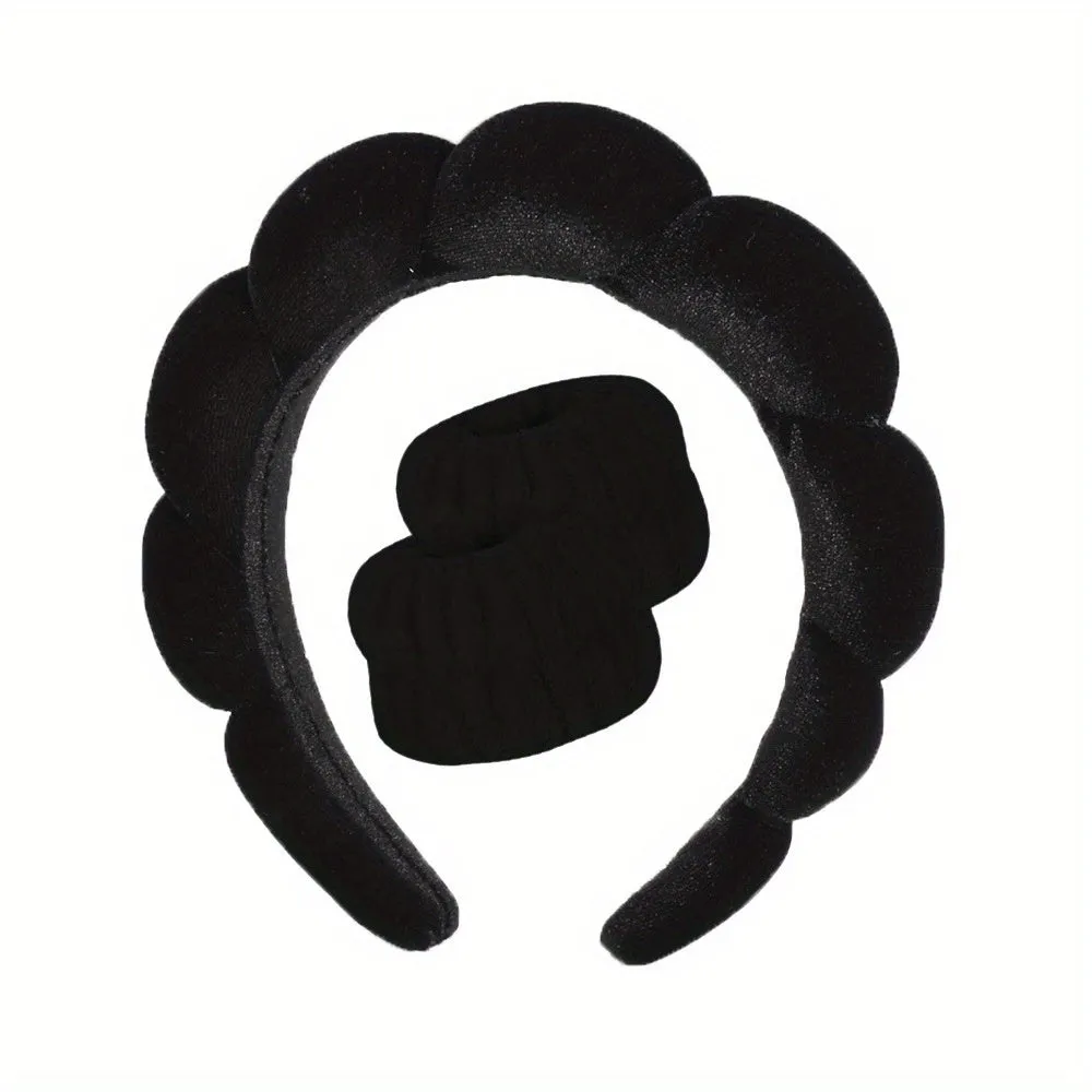 Spa Headband and Wristband Set for Face Washing and Skincare