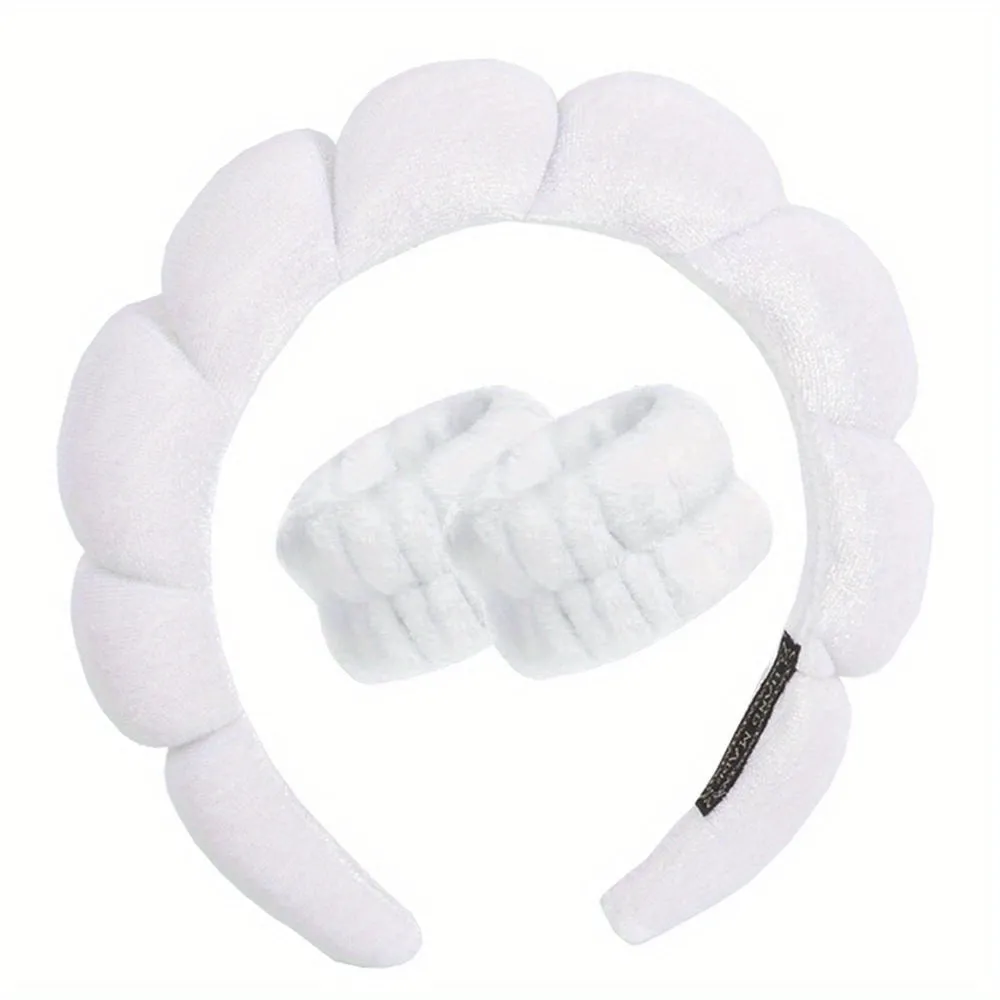 Spa Headband and Wristband Set for Face Washing and Skincare