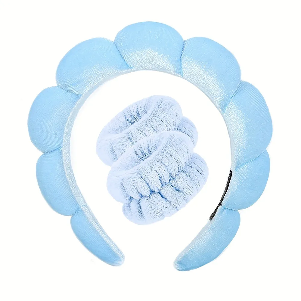 Spa Headband and Wristband Set for Face Washing and Skincare