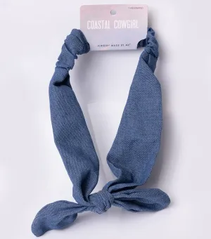 Stretch Elastic Denim Blue Headband With Bow Coastal Cowgirl