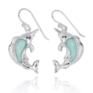 Swordfish with Larimar French Wire Earrings