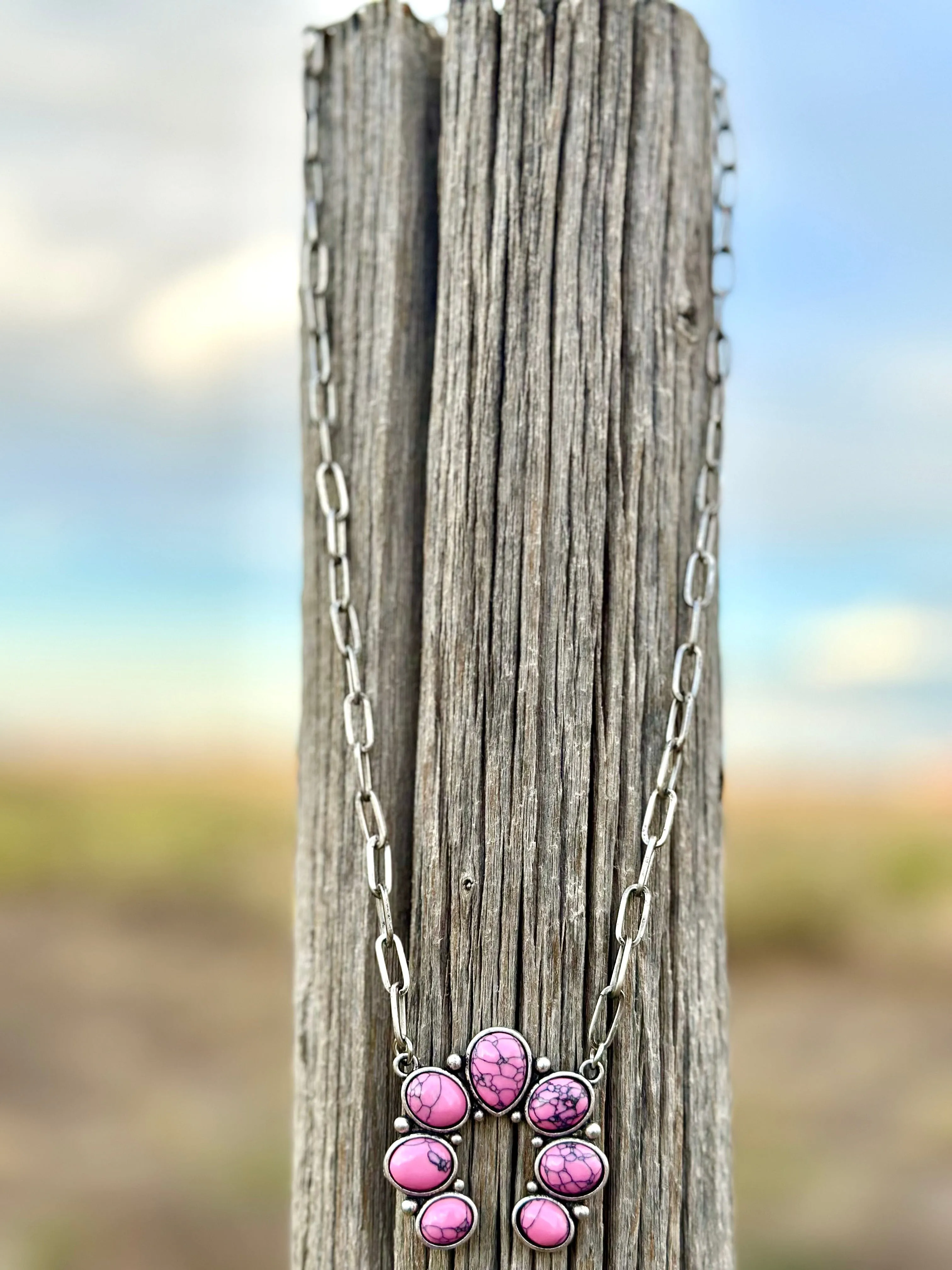 The Think Pink Silver Paperclip Chain Squash Necklace