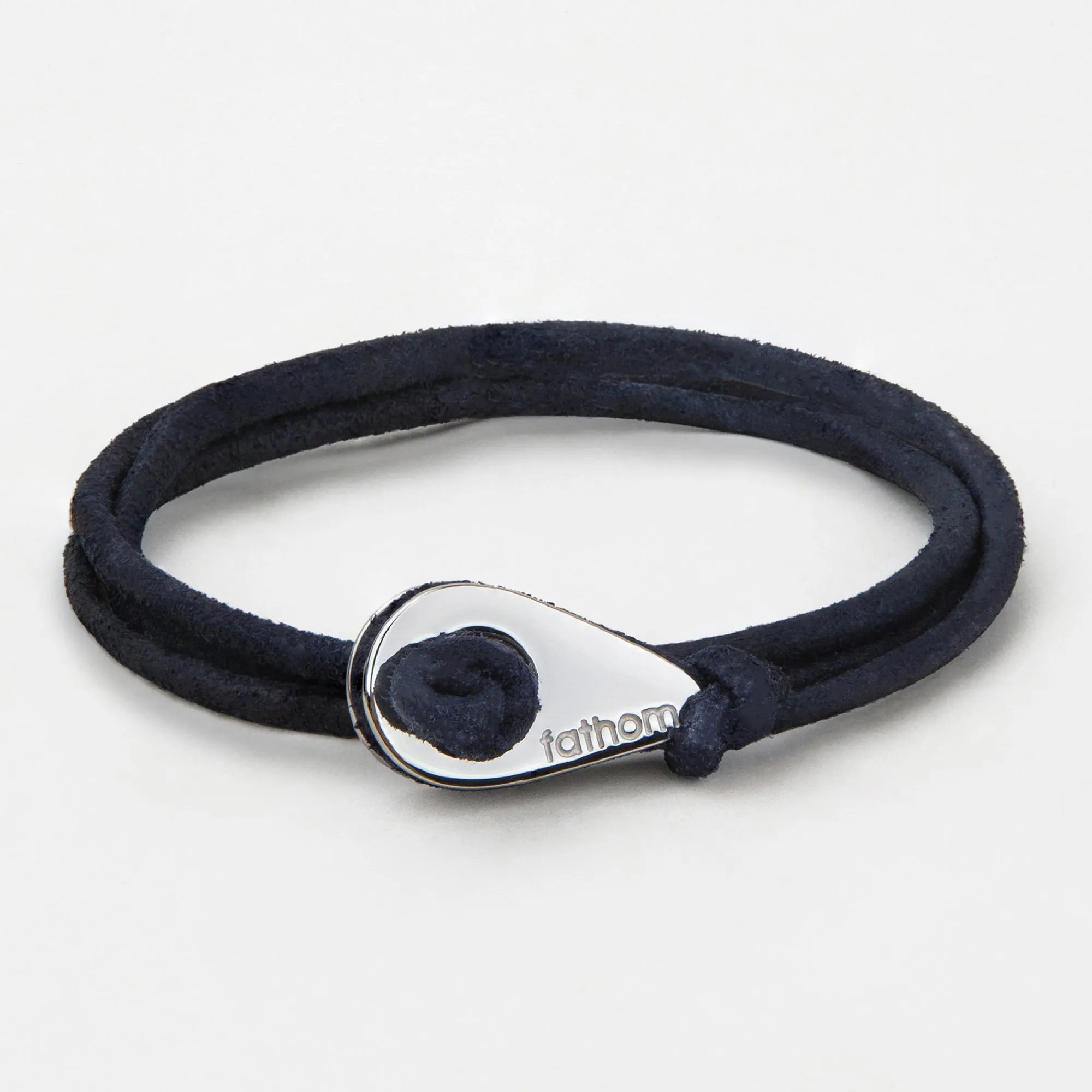 VERACRUZ Distressed Leather Thimble Charm Bracelets Mens Womens Wrap Wristbands Navy Blue Silver