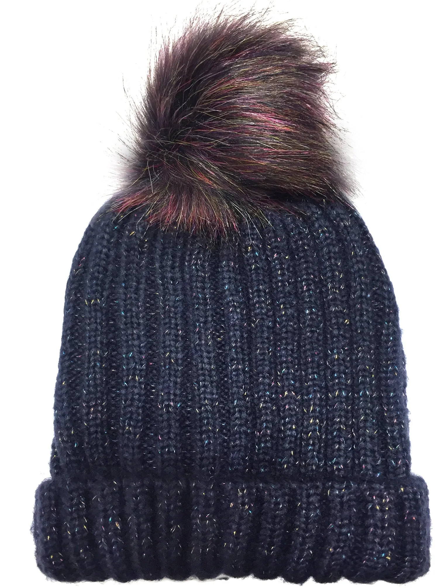 Women's Boe Metallic Cable Knit Bobble Hat in Blue - Tokyo Laundry