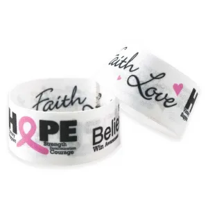 Woven Wristbands Polyester/Nylon 1" Full Color, Dual Sided, Hope Design - White (50/Pack)
