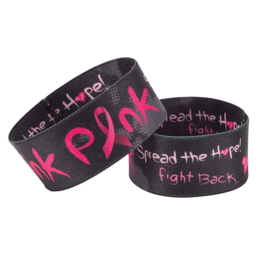 Woven Wristbands Polyester/Nylon 1" Full Color, Dual Sided, Think Pink Design - Black (50/Pack)
