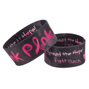 Woven Wristbands Polyester/Nylon 1" Full Color, Dual Sided, Think Pink Design - Black (50/Pack)