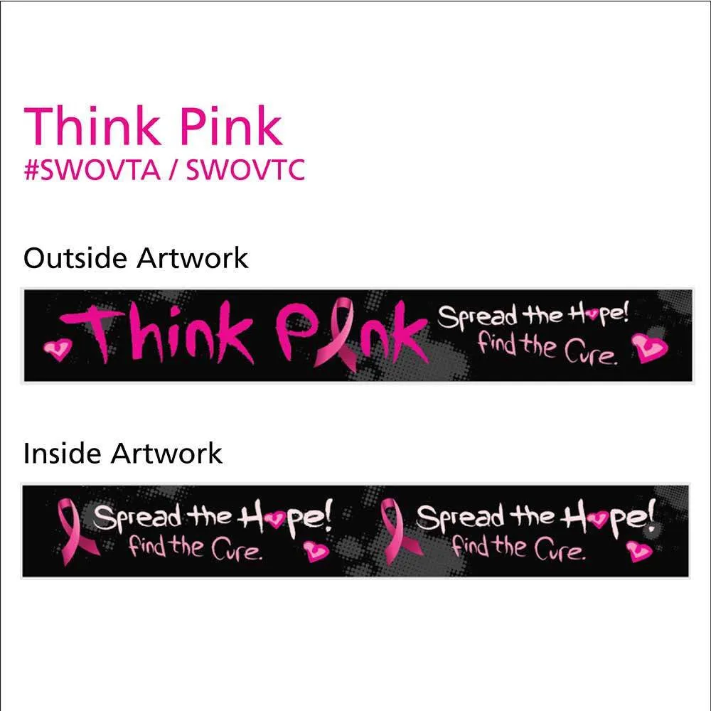 Woven Wristbands Polyester/Nylon 1" Full Color, Dual Sided, Think Pink Design - Black (50/Pack)